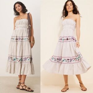 Free People Kalani Striped Cotton Midi Dress in the Ivory Stripe Combo XS